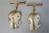 Two vintage elephant ivory brooches