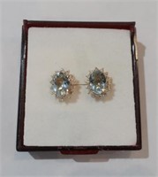 14ct yellow gold Aquamarine Diamond earrings