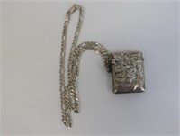 Antique sterling silver vesta on silver chain