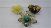 Three vintage Murano colour glass bowls