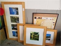 5 framed nature photos and 1 framed Napa valley