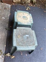 Two Green Plastic Patio Tables