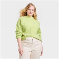 Women's Cable Mock Turtleneck Pullover Sweater -