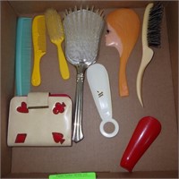 VINTAGE HAND MIRROR, BRUSHES, WALLET, SHOEHORNS