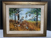 VINTAGE LANDSCAPE WITH QUAIL OIL PAINTING ON