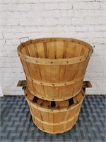 Two Vintage-style Wooden Baskets: One with Lid