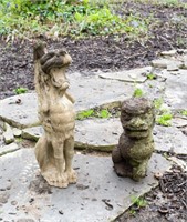 20th Century Cast Stone Winged Griffin and Foo Lio