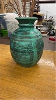 Turquoise Distressed Large Wooden Vase.