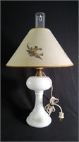 Vtg Milk Glass Lamp with Floral Pattern Shade