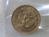Gold 1945 Mexico Dos Pesos Coin - 90% Pure