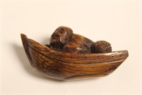 Japanese Wood Carved Figural and Boat