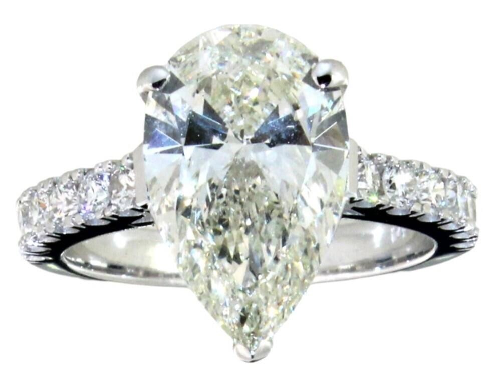 14k Gold  5.17 ct Pear Cut Lab Diamond Ring