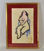 SEATED FEMALE NUDE, WATERCOLOR