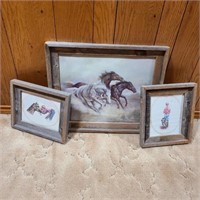 Lot of 3 Barnwood Framed Art w/ Horses