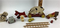 Wooden Pull Toy Dog & Pig, Ice Cream Wind Up Toy,