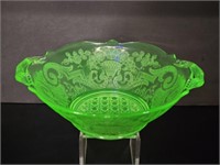 URANIUM GLASS LANCASTER ERA DEBBRA HANDLED BOWL