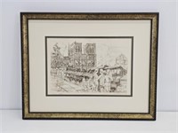 ARTIST SIGNED ETCHING OF NOTRE DAME- 19.5" X 15.7"