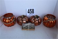 (2) Glass Pumpkin Jars & Miscellaneous Fall Decor