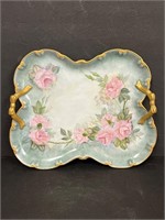 Antique Vanity Tray Hand Painted China Pink Roses
