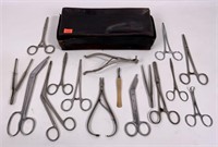 Surgery Instruments in leather case, 4" x 10"