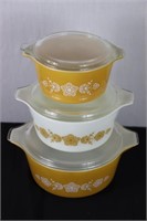 Set of Three Pyrex Casseroles w/ Lids