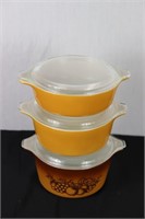 Set of Three Pyrex Casseroles w/ Lids