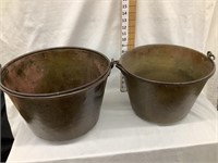 (2) Brass w/ Iron Handle Buckets, 13” & 12”