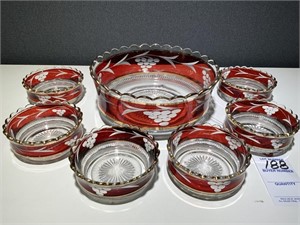 7 Tarentum Glass Grape Pattern Ruby Flash Set