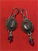 Sterling silver and Smokey gray Moonstone Pierced