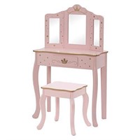 Pretend Play Kids Vanity Set with Mirror and Stool