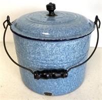 Blue Granite Bucket with Lid As Is