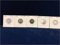 1971, 72, 73, 74, 75 Canadian Nickels  PL63