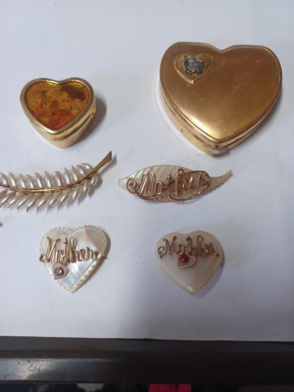 Lot of Vtg. Compacts and Mother Brooches- One