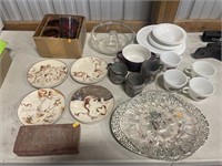 Vintage Christmas dishes, and brick