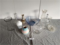 Crystal Compote with Vases and other Glass Items