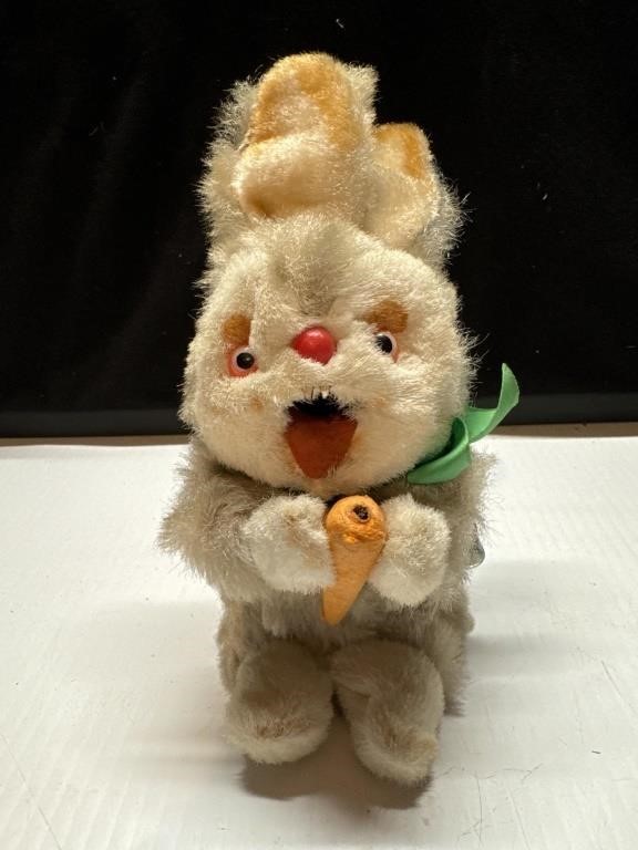 Vintage Windup Bunny Rabbit eating carrot
