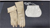 Vintage Leather Silk Lined Gloves & Vintage Beaded