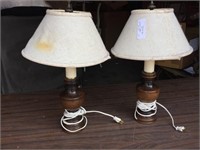 pair of wood base table lamps - 19" h