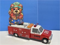 Toy Fire Truck And Ranger Bear Tin