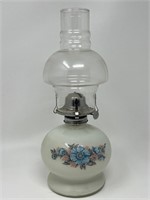 Transfer Floral Milk Glass Oil Lamp