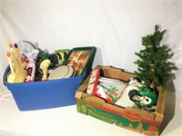 Two boxes of Christmas items.