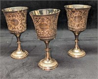 3 Vintage World Gift Silver Plated Brass Goblets A