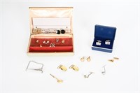 Vintage Cufflinks, Tie Tacks In Jewelry Box