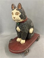 Contemporary Folk Art Cat Form Pull Toy