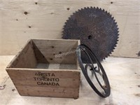 CRATE + PULLEY WHEEL + SAW BLADE