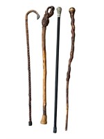 4 vintage wood walking sticks