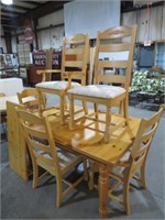 BROYHILL SOLID PINE DINING TABLE W/LEAF & 6 CHAIRS