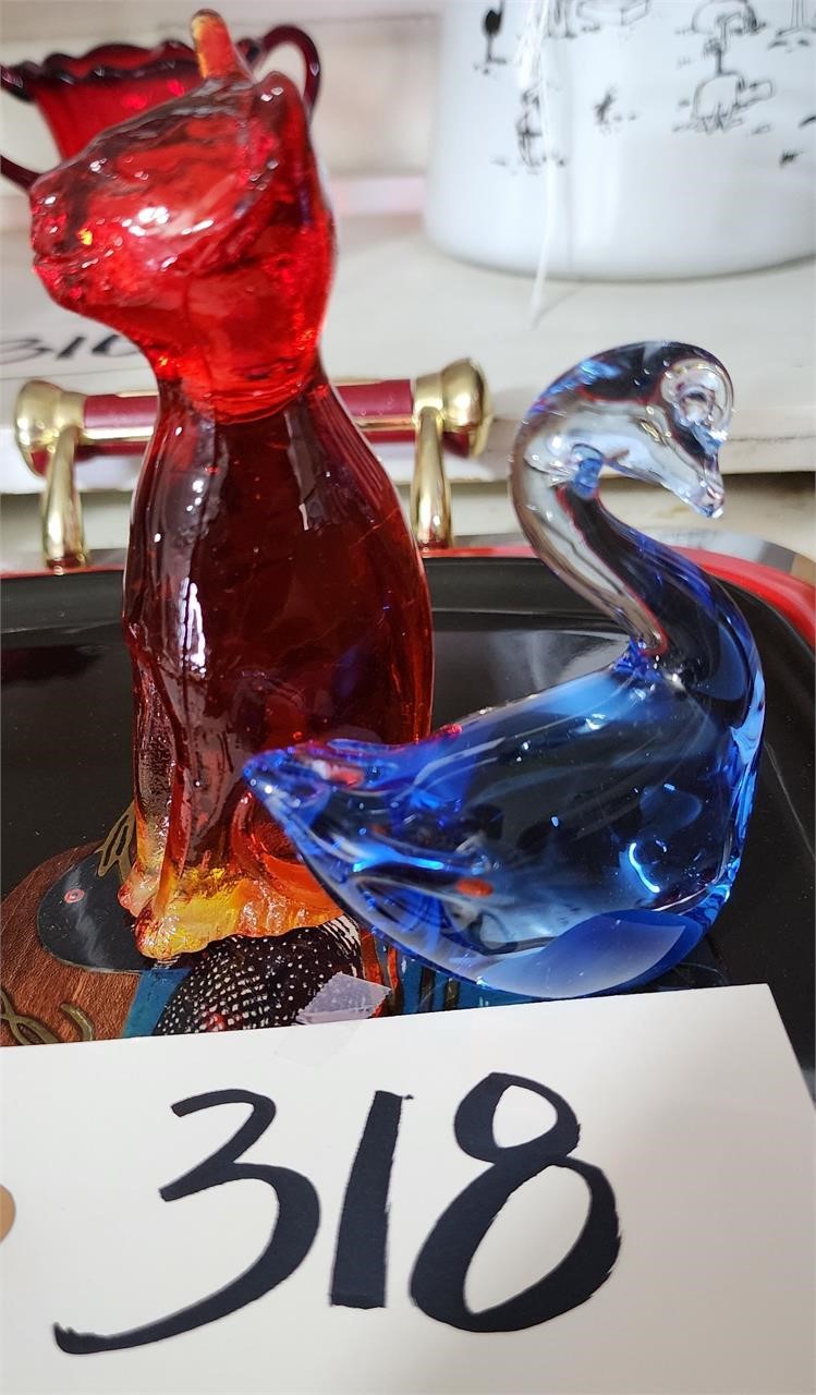 Glass, Cat & Swan Paperweights