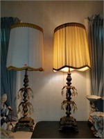 Pair of Victorian Style Heavy Metal Lamps w Prisms