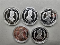 5 Life of Lincoln coins: copper silver plated
